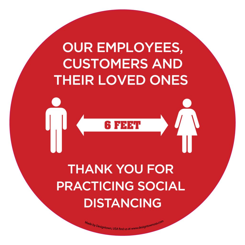 Social Distancing Signs Floor & Wall Vinyl Decals Round Red 12